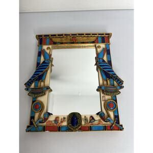 Egyptian Veronese Enamel Birds Beetle Framed Mirror Table Top Wall Hang